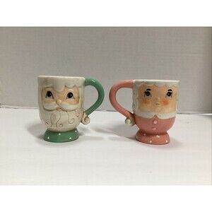 vtg johanna parker christmas mug set of 2 pastel Mr. & Mrs. Claus